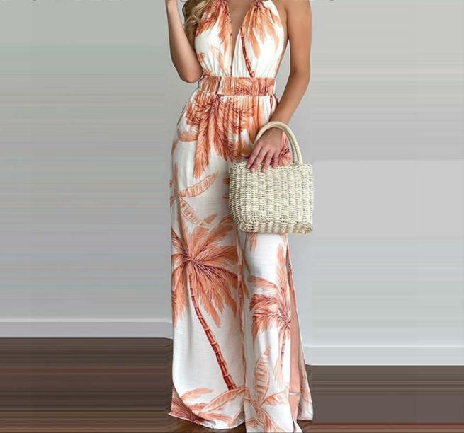 V-Neck Spaghetti Strap Open Back Sleeveless Floor-Length Jumpsuit