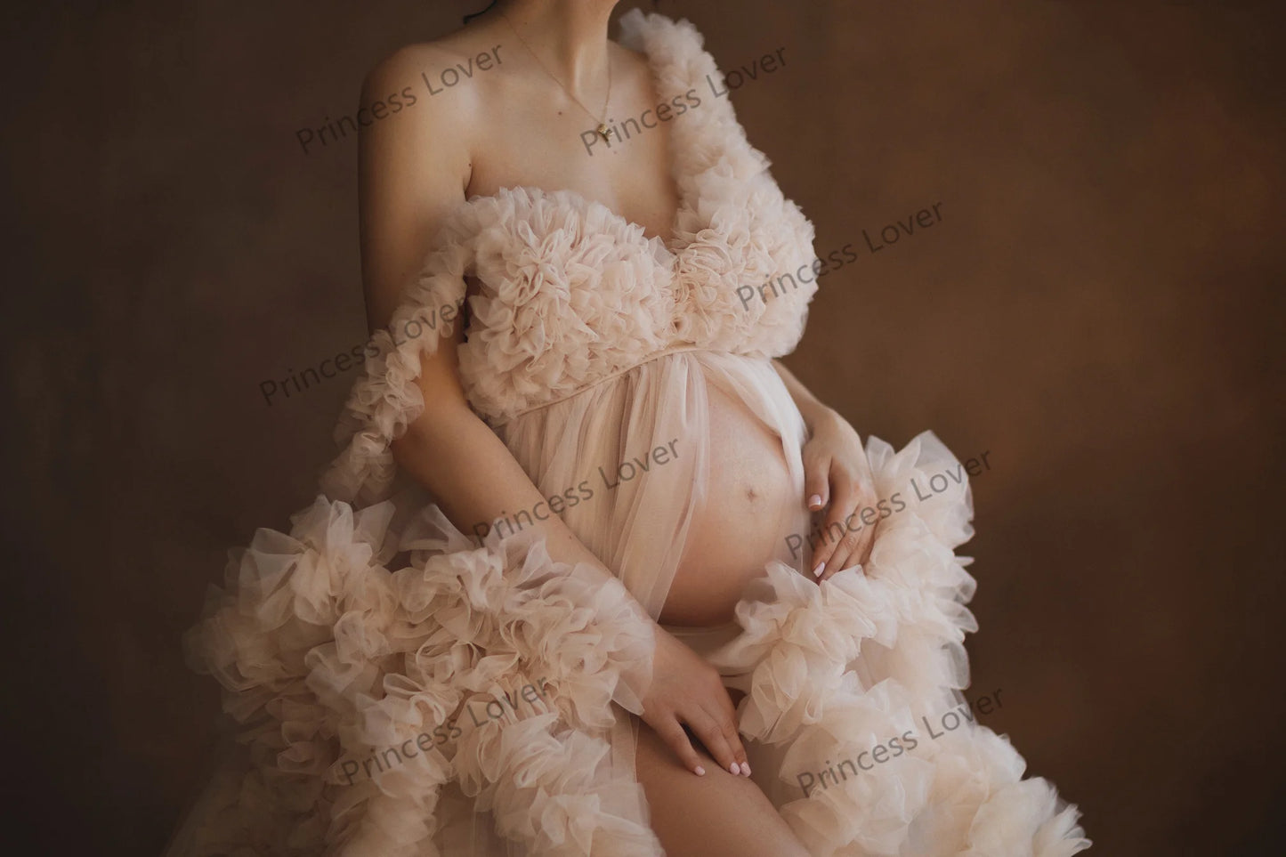 Maternity Tulle Ruffled Wrap Fluffy Baby Shower Gown Dress