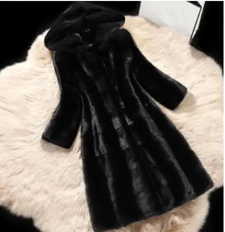 Women's Oversized Faux Fur Collar Hooded Long Coat to 5X