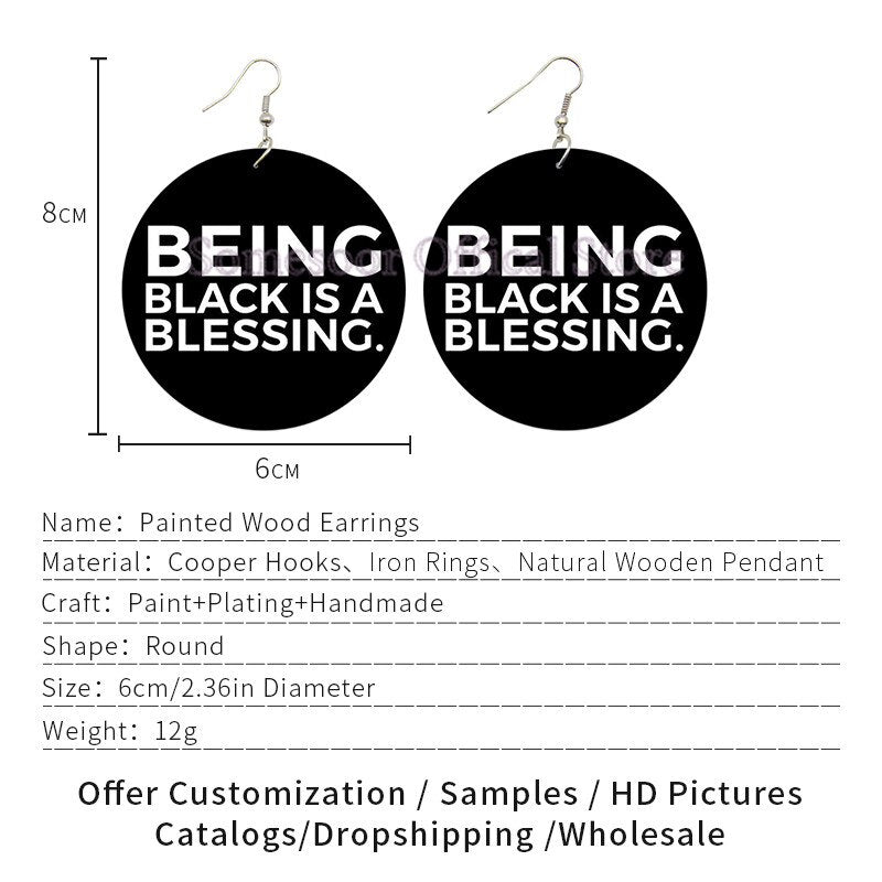 Black Live Matter Sayings Blessing Women Wooden Drop Earrings