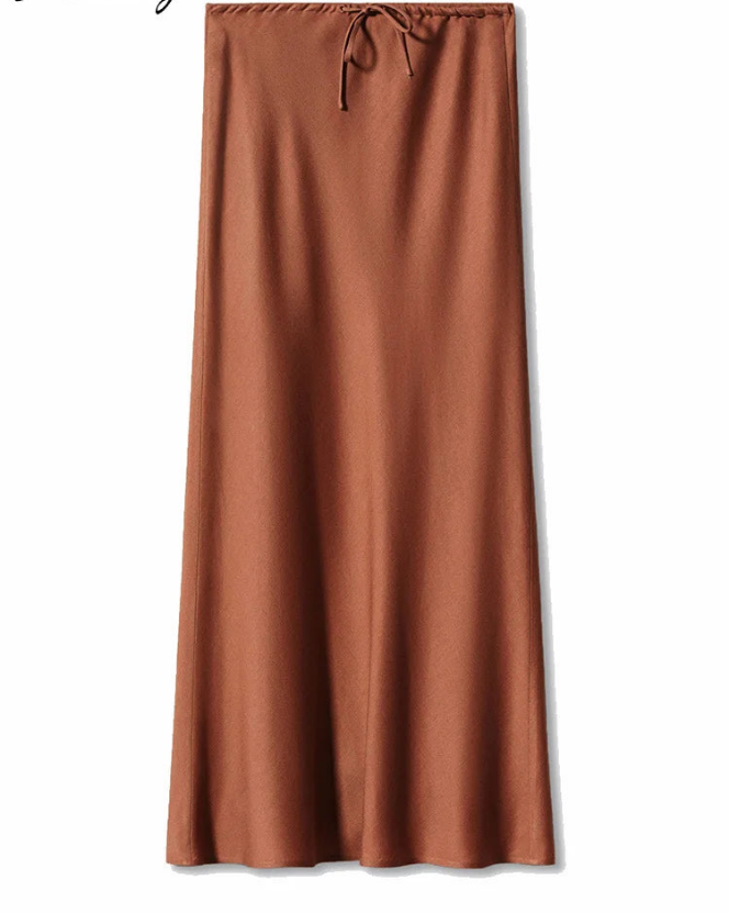 Satin Solid Drawstring A-Line Lace-Up Maxi Skirts