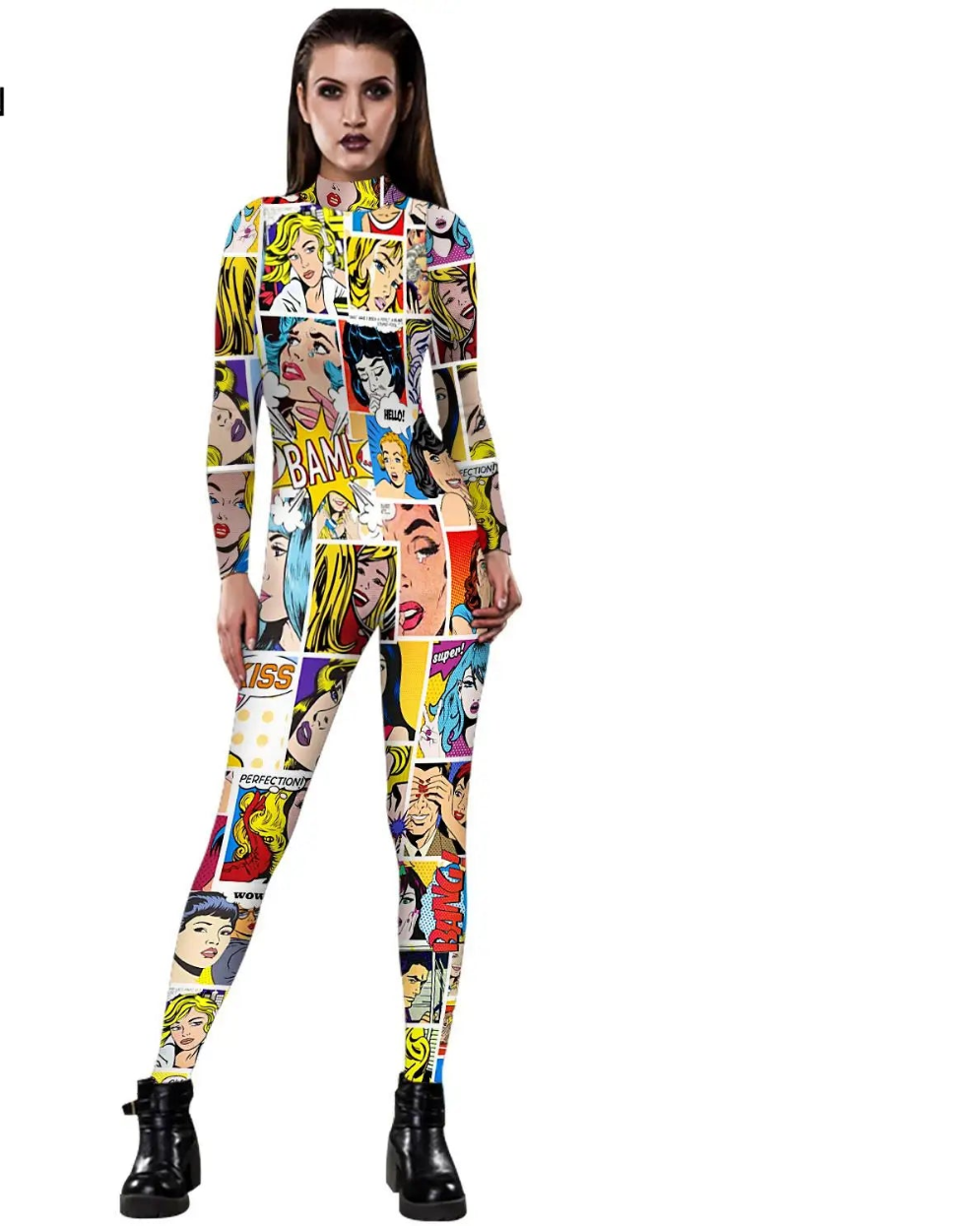 Multi-Colored 3D Graphic Printed Long Sleeve Women's Skin Tight Jumpsuit