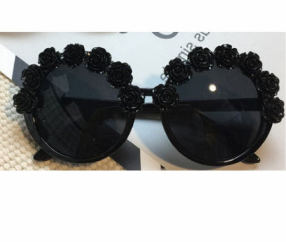 Embellished Round Crystal Diamond Pearl Handmade UV400 Mirror Lens Flower Sunglasses