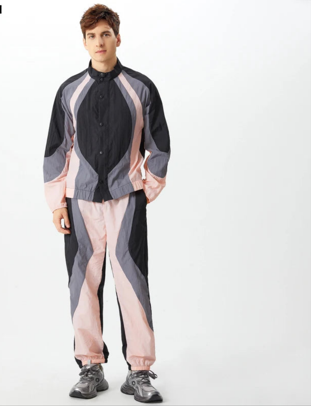 Men's Patchwork Spliced Colorblock Zipper Sports Jacket + Elastic Waist Fitness Sweatpants Tracksuit