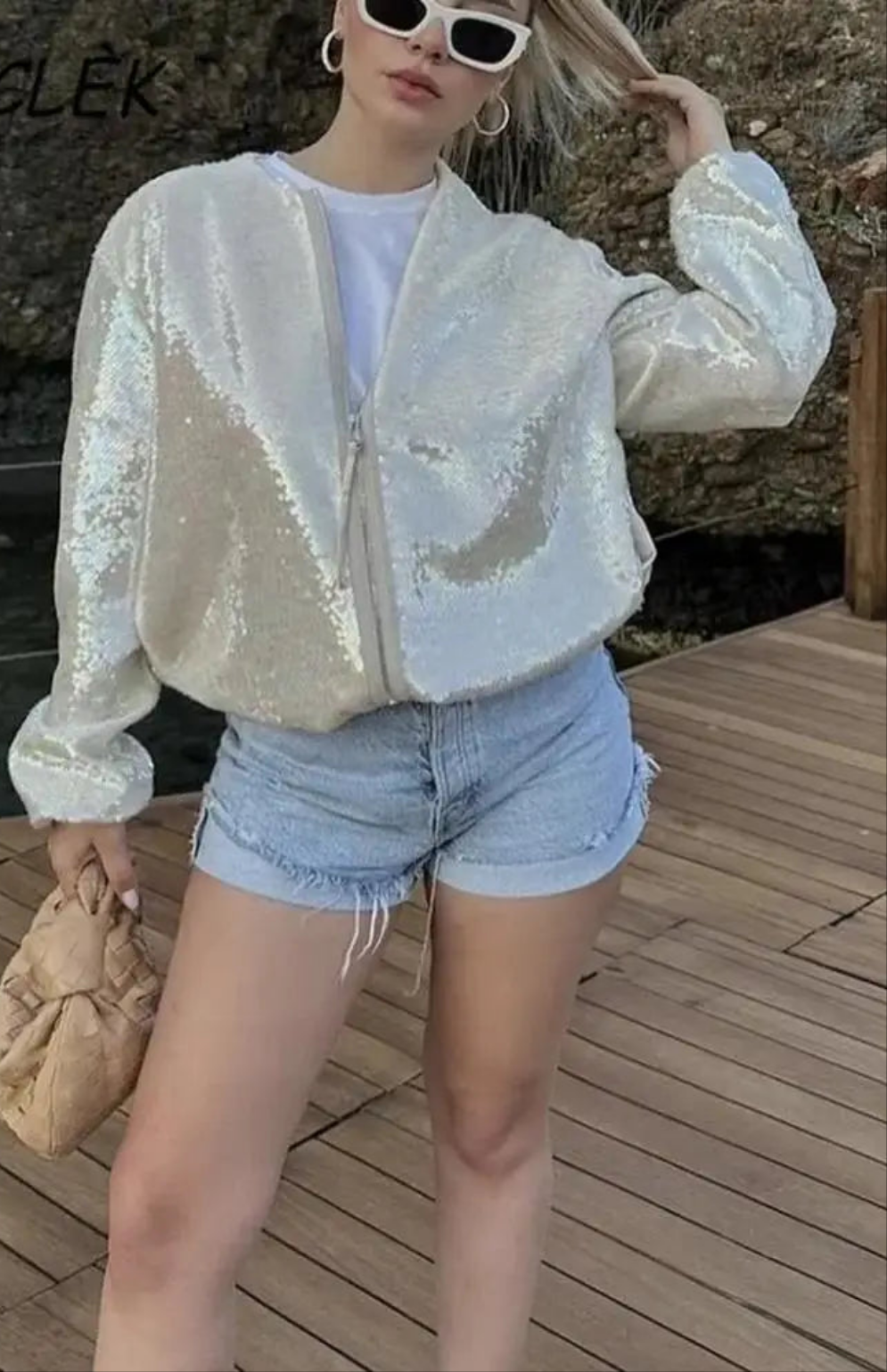 Sequin Metallic Women's Long Sleeve Bomber Jacket