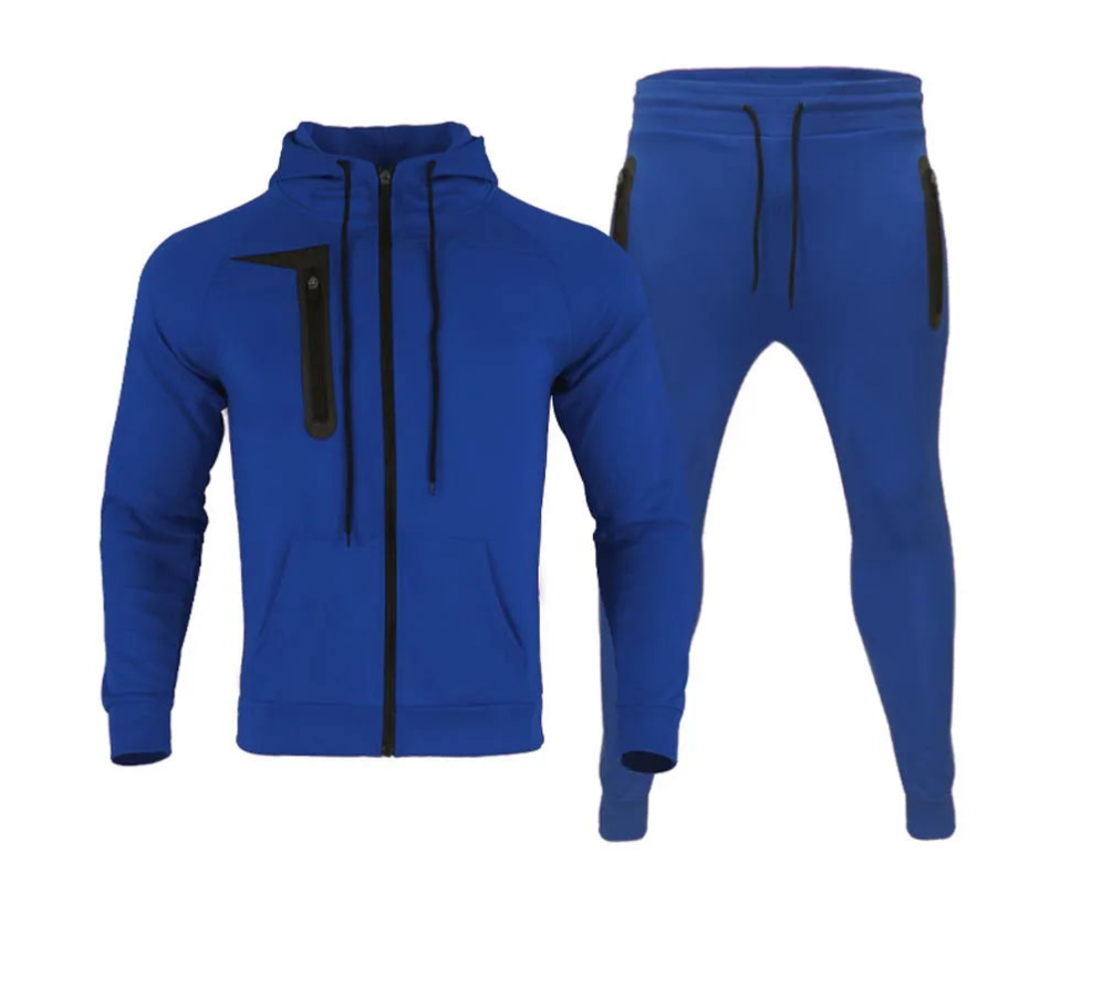 Men's Drawstring Zipper Cut-Out Hoodie Sweat Jacket + Elastic Waist Sweatpants Tracksuit