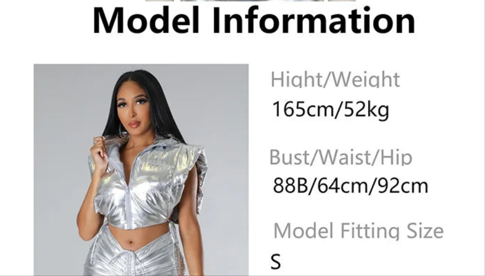 Shiny Women's Bandage Side Slit Sleeveless Cropped Zipper Puffer Hoodie Vest