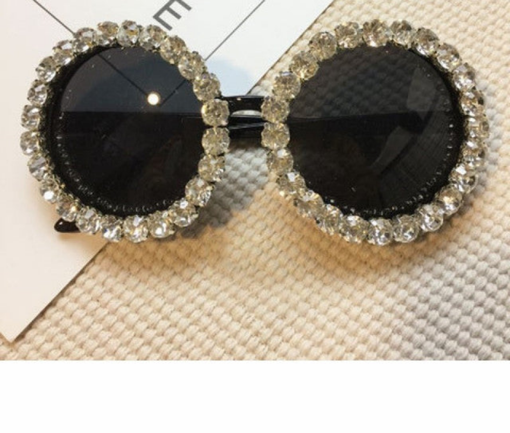 Embellished Round Crystal Diamond Pearl Handmade UV400 Mirror Lens Flower Sunglasses