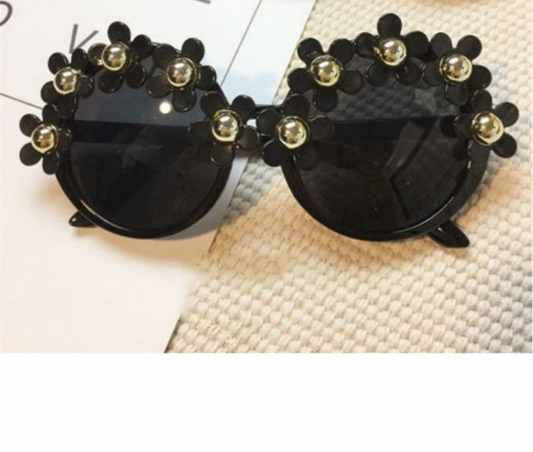 Embellished Round Crystal Diamond Pearl Handmade UV400 Mirror Lens Flower Sunglasses