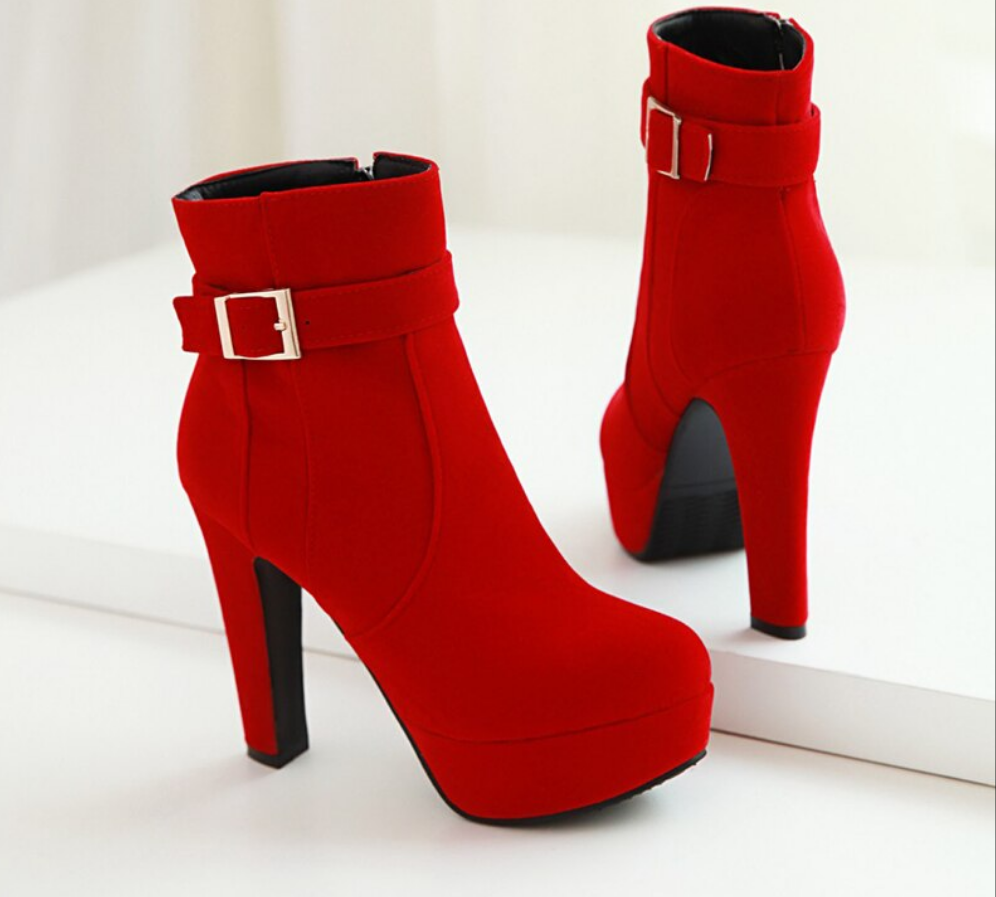 Women's Buckle High Heel Ankle Zipper Platform Ankle Boots