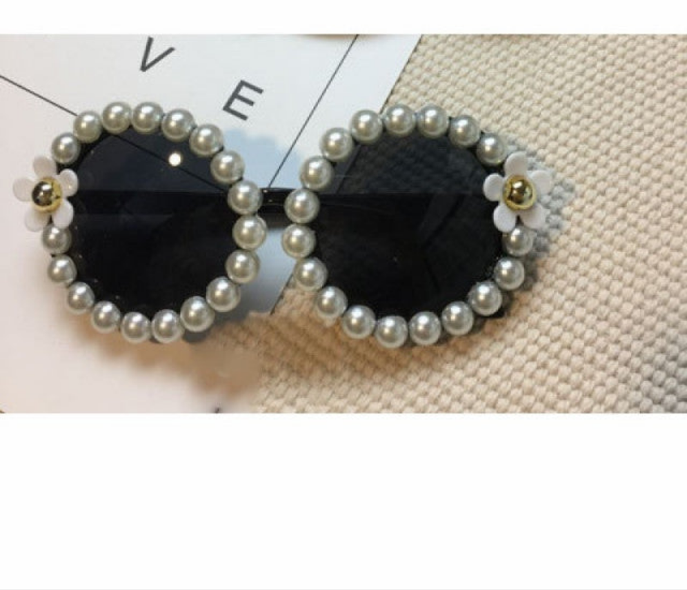 Embellished Round Crystal Diamond Pearl Handmade UV400 Mirror Lens Flower Sunglasses