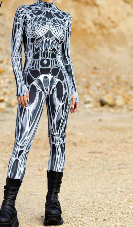 Abstract Art/Checkered Plaid/Geometric Skin Tight Long Sleeve Women's Jumpsuit