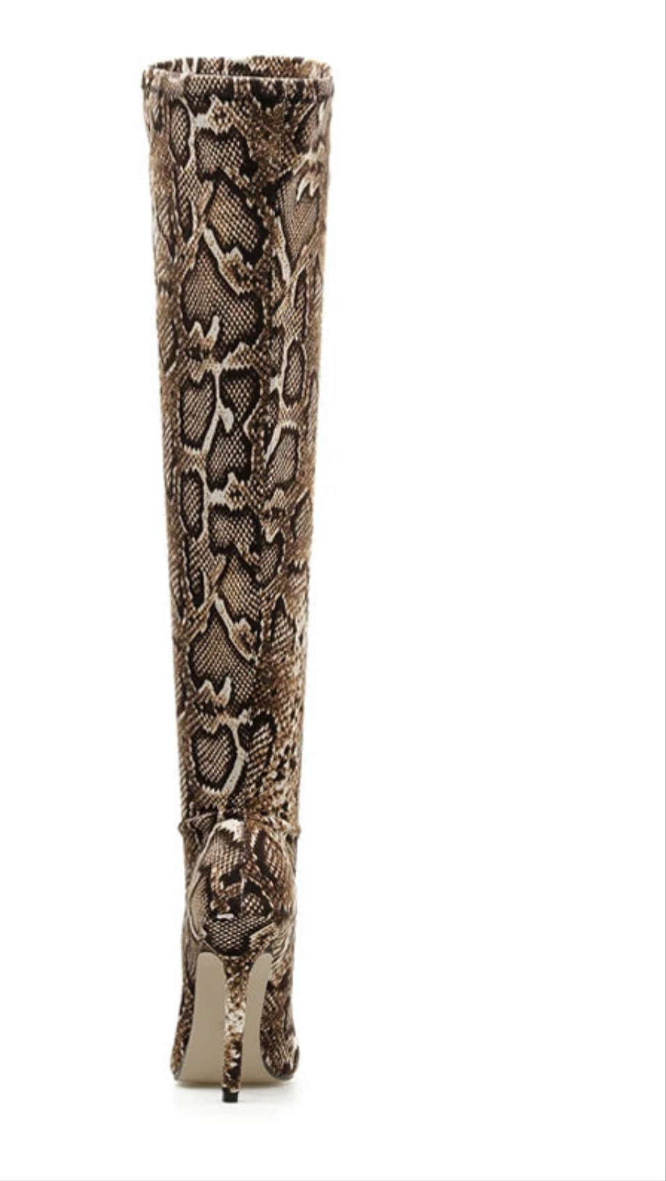 Leopard Grain Serpentine Pointed Toe Thigh High Over-the-Knee Stiletto Heel Stretch Boots