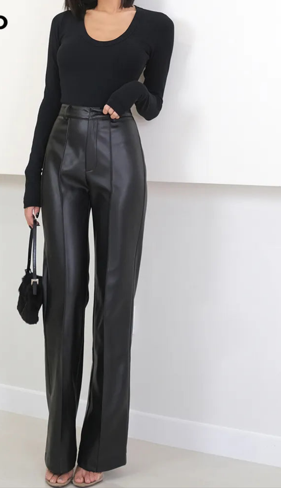 Black Soft Faux PU Leather High Waist Women's Trouser Pants