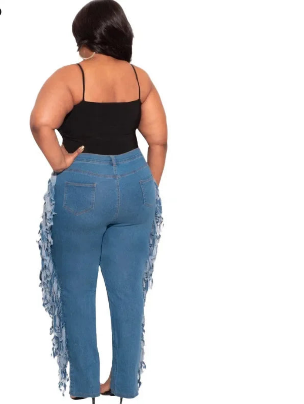 Hole Ripped Hollow-Out Side Tassel Design Women's Streetwear Jeans to 5X Plus Size