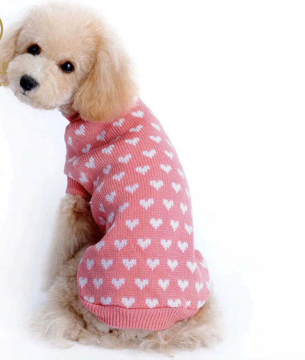 Winter Heart Pattern Dog Sweater