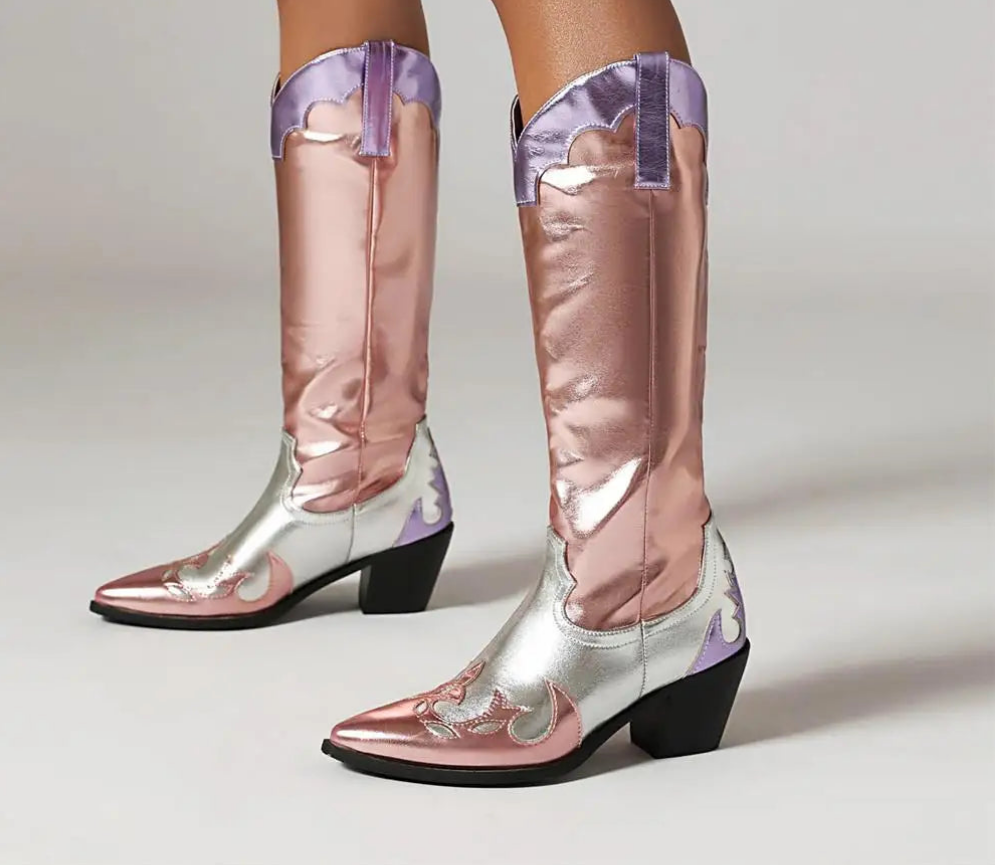 Rainbow Metallic Colorblock Women's Knee-High Western Cowgirl Boots