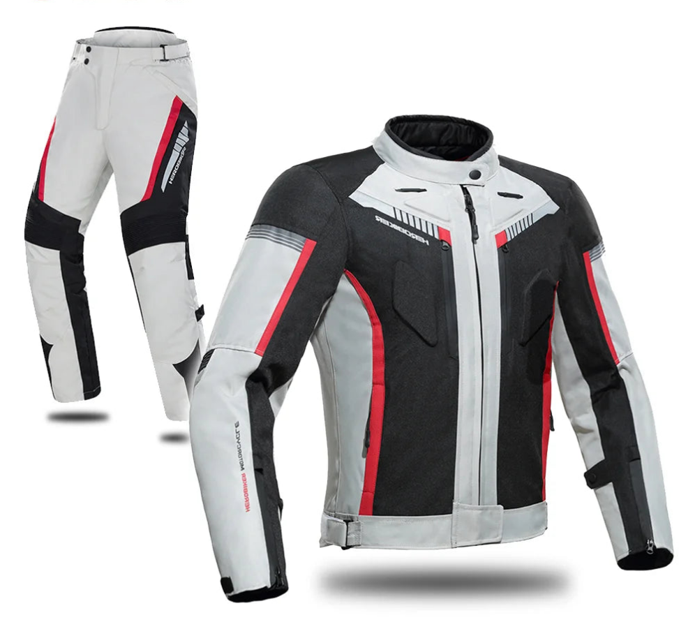 Unisex Reflective Riding Windproof Motorcycle Biker Jacket + Overlay Pants 2-Piece Sets w/ Removable Lining