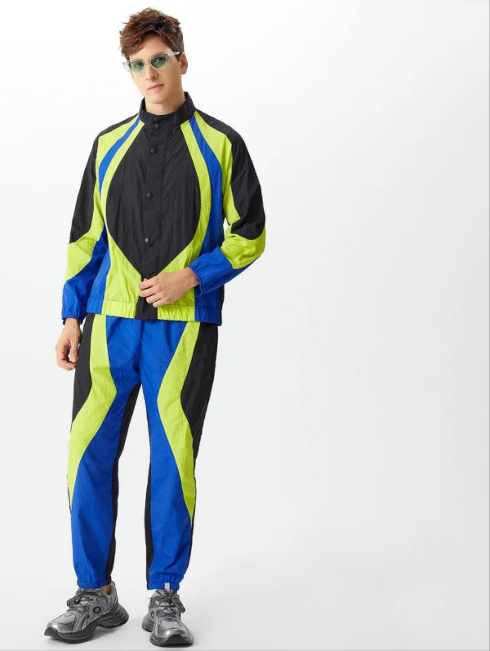 Men's Patchwork Spliced Colorblock Zipper Sports Jacket + Elastic Waist Fitness Sweatpants Tracksuit