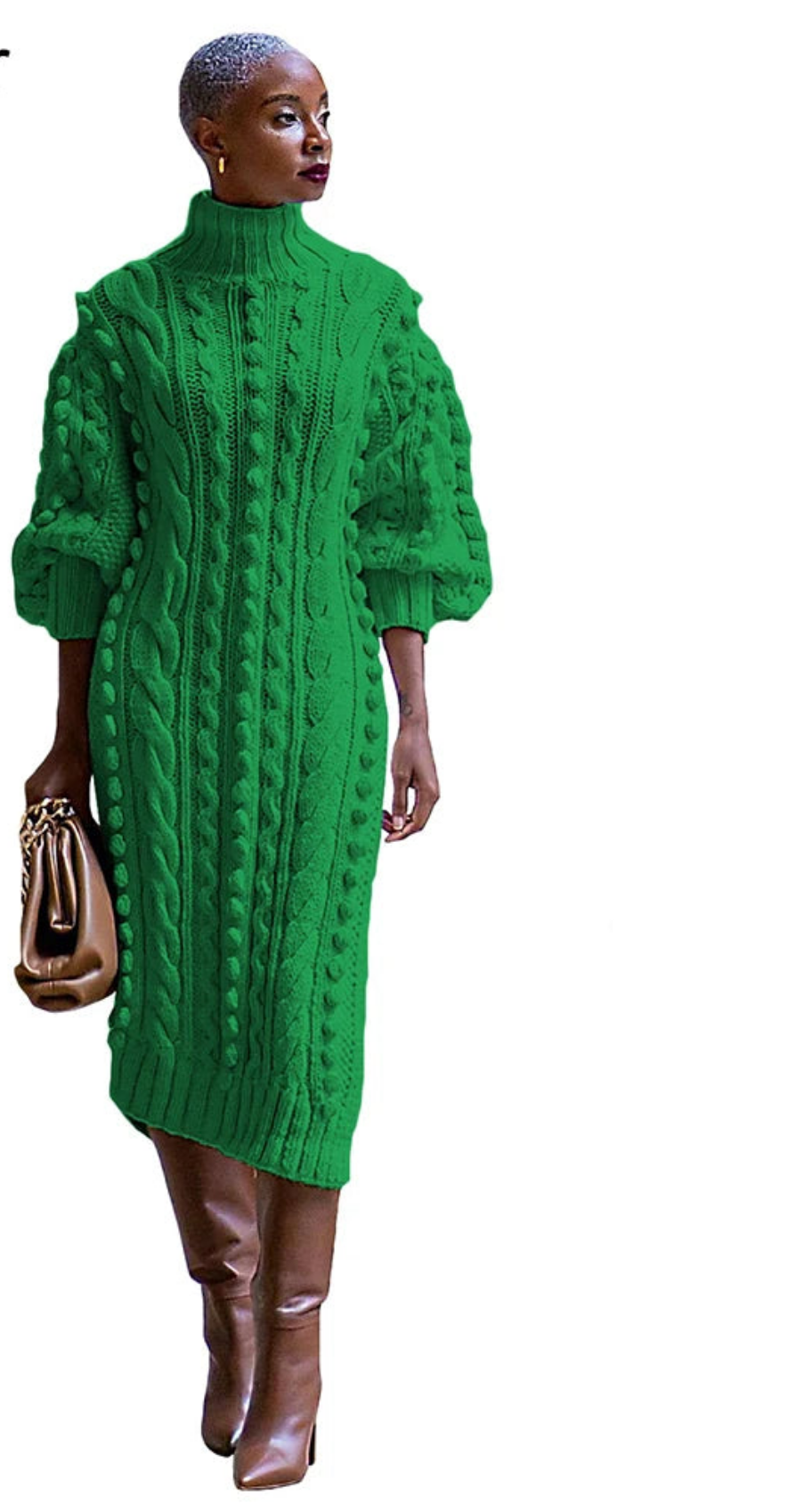 Solid Knitted Turtleneck Long Sleeve High Side Slit Sweater Dress to 3X Plus Size