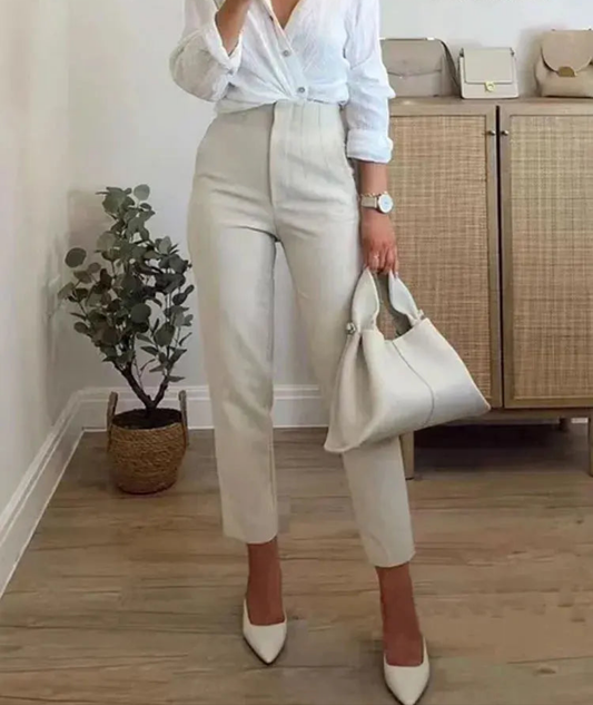 Business Casual Basic Solid Vintage High Waist Zipper Fly Women's Ankle Trouser Pants