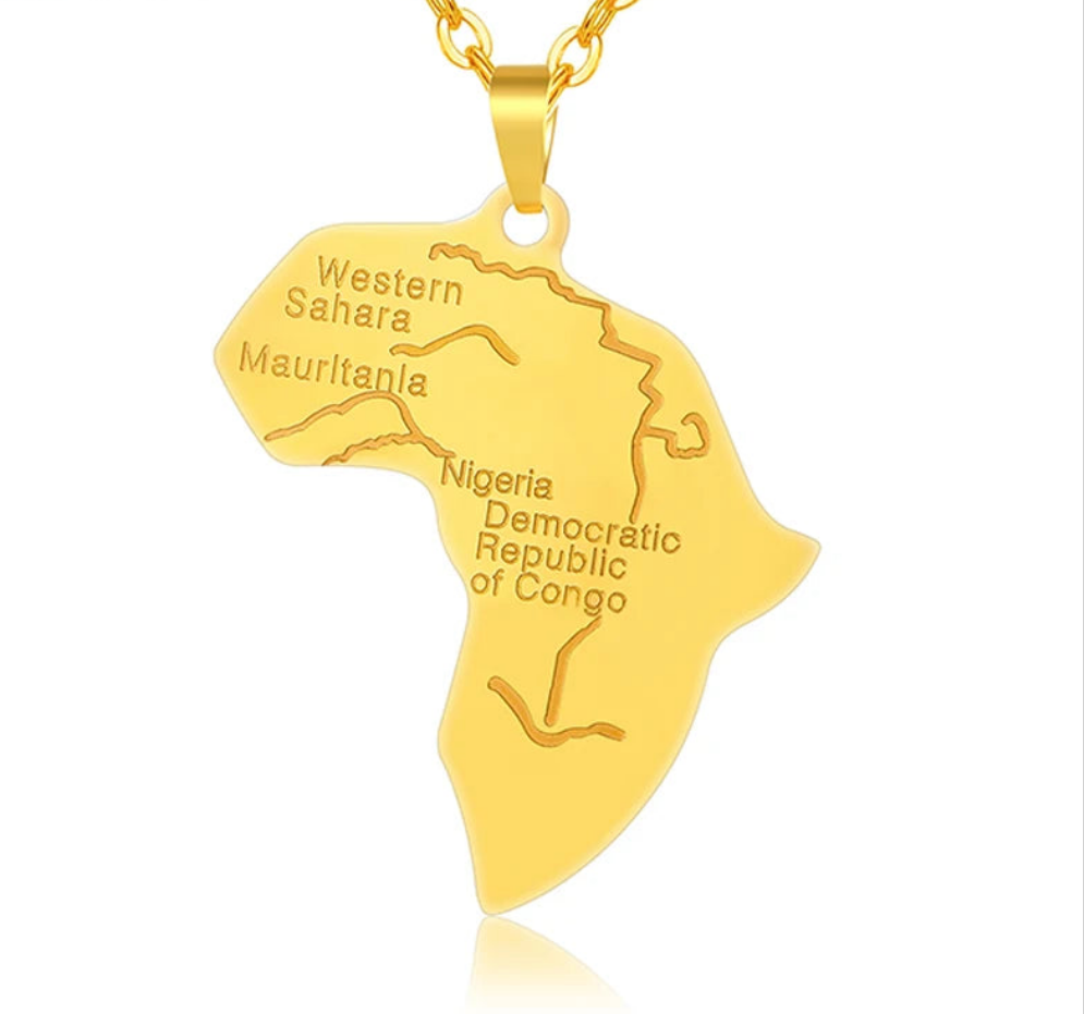 Gold Color African Nigerians Map Stainless Steel Pendant Necklace