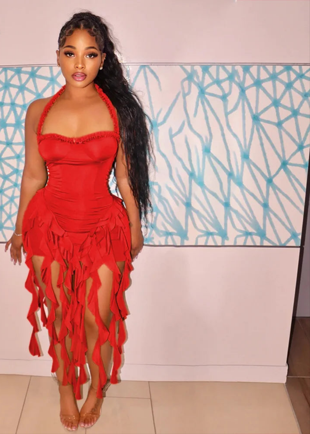 Sleeveless Strapless Halter Strap Streetwear Fringe Hanging Tassel Design  Dress