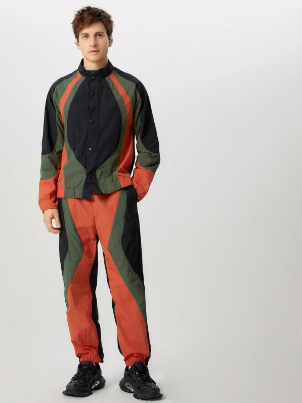 Men's Patchwork Spliced Colorblock Zipper Sports Jacket + Elastic Waist Fitness Sweatpants Tracksuit