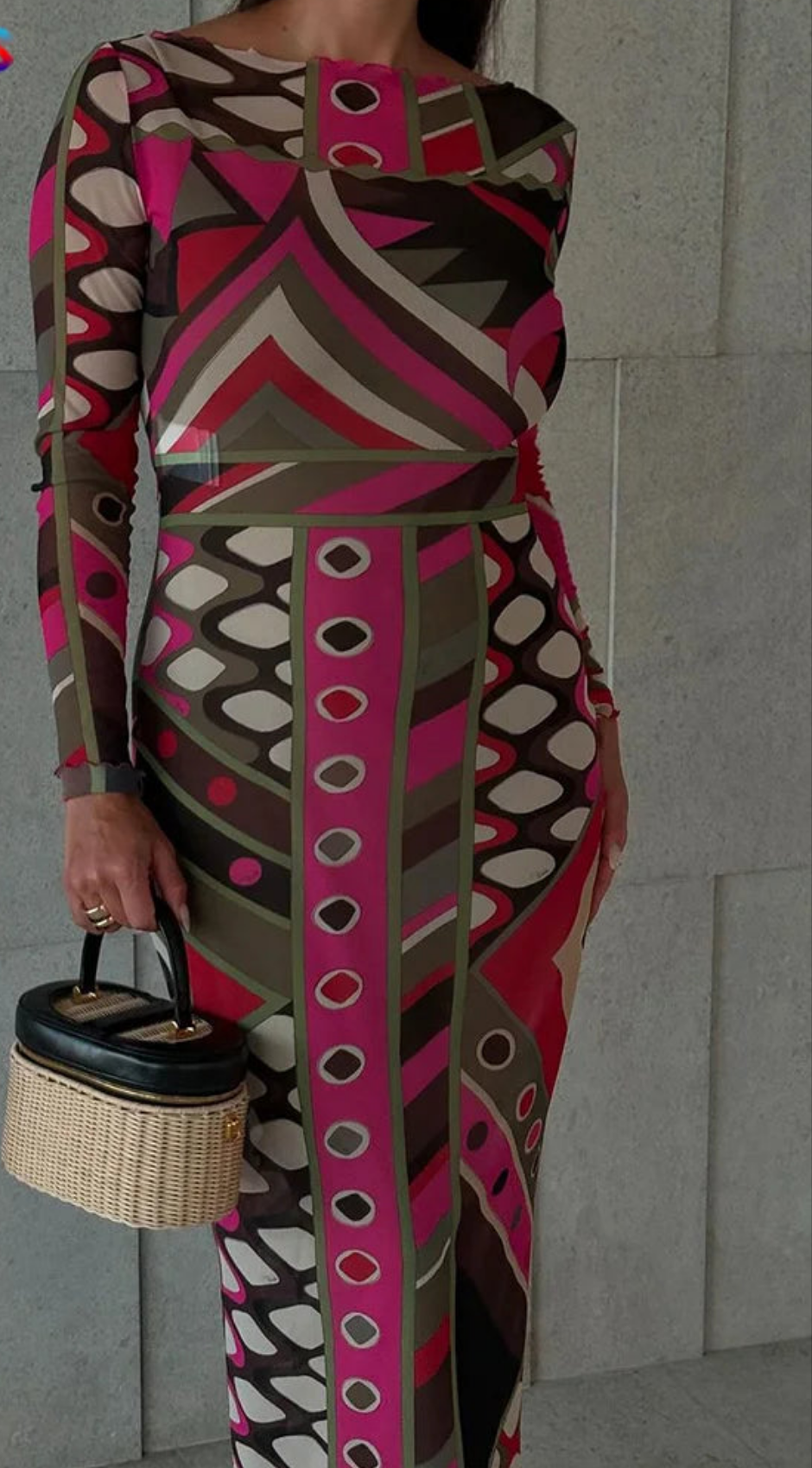 Sheer Mesh Transparent Geometric Pattern Long Sleeve Bodycon Maxi Dress