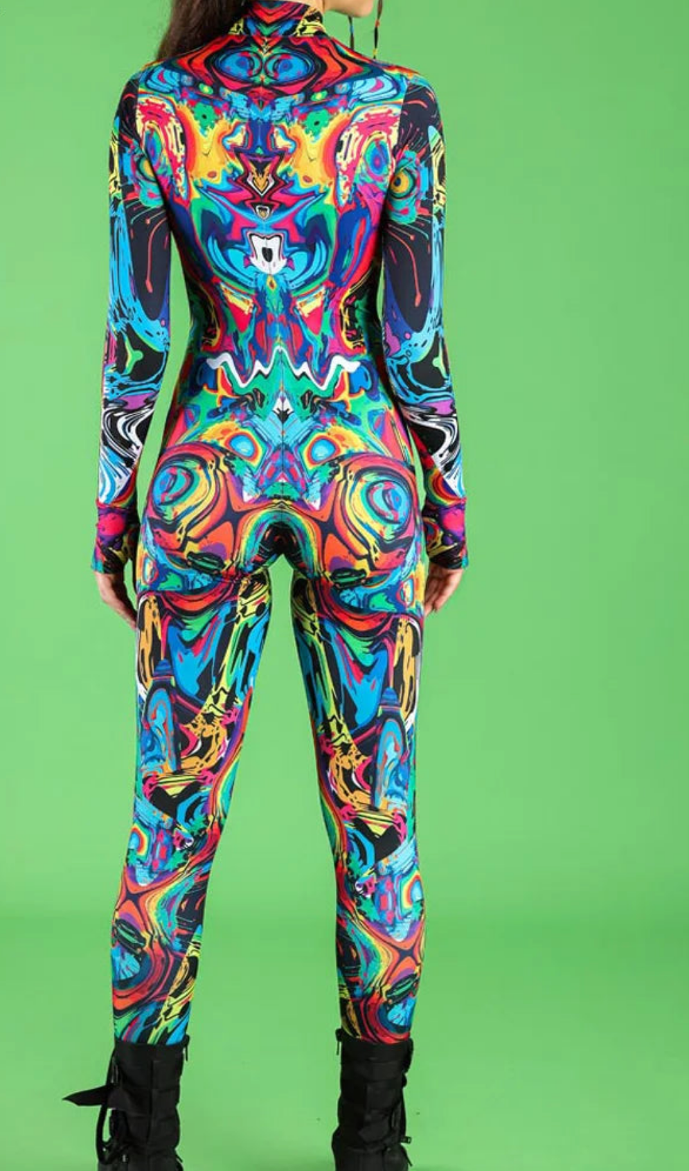 Abstract Art/Checkered Plaid/Geometric Skin Tight Long Sleeve Women's Jumpsuit