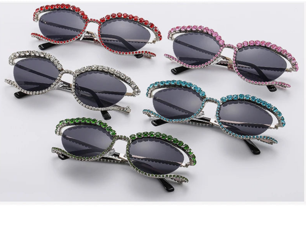 Crystal Designer Diamond Rhinestone Steampunk Unisex Black Lense Sunglasses