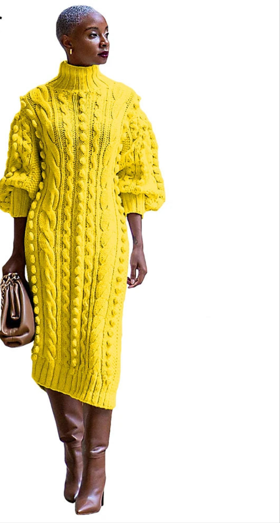 Solid Knitted Turtleneck Long Sleeve High Side Slit Sweater Dress to 3X Plus Size