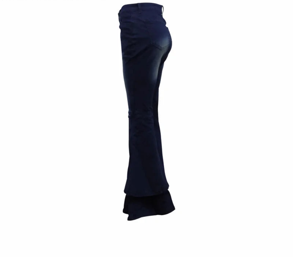 Denim Spliced Layered Flared Women's Stretch Bootcut Wide Leg Bellbottom Jeans