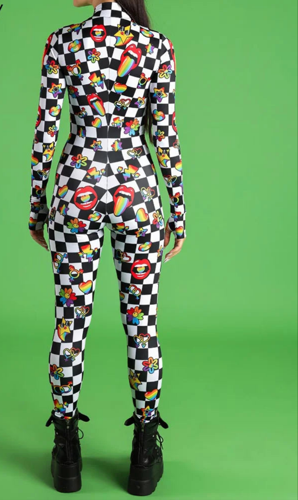 Abstract Art/Checkered Plaid/Geometric Skin Tight Long Sleeve Women's Jumpsuit