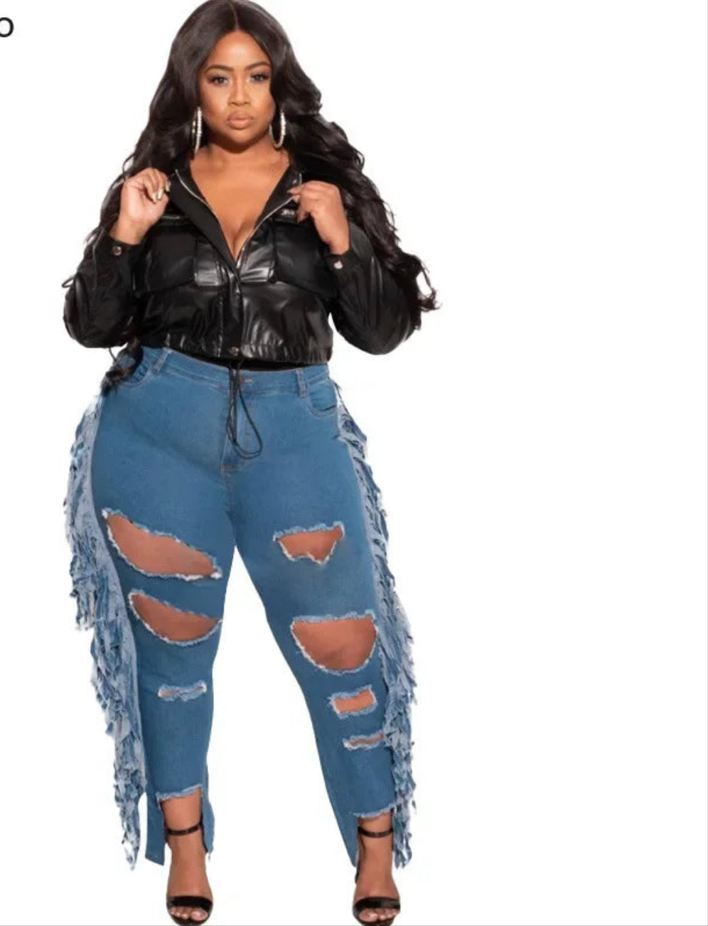 Hole Ripped Hollow-Out Side Tassel Design Women's Streetwear Jeans to 5X Plus Size