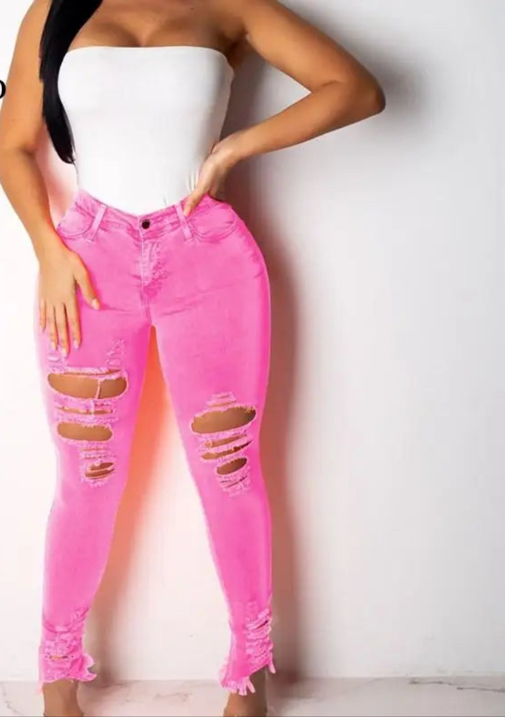 Denim Hollow-Out Ripped High Waist Hole Skinny Streetwear Pencil Jeans