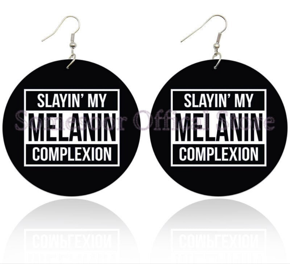 Black African-American Quote Print Women's Wood Drop Earrings