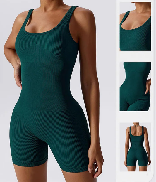 Solid Women's Yoga One Piece Tummy Control Seamless Ribbed Romper