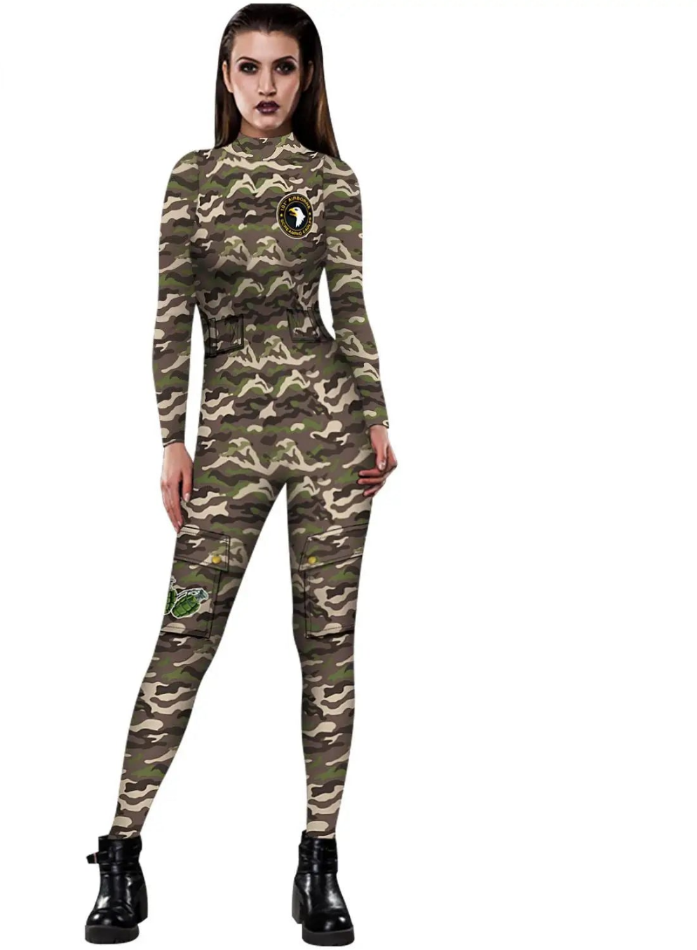 Multi-Colored 3D Graphic Printed Long Sleeve Women's Skin Tight Jumpsuit