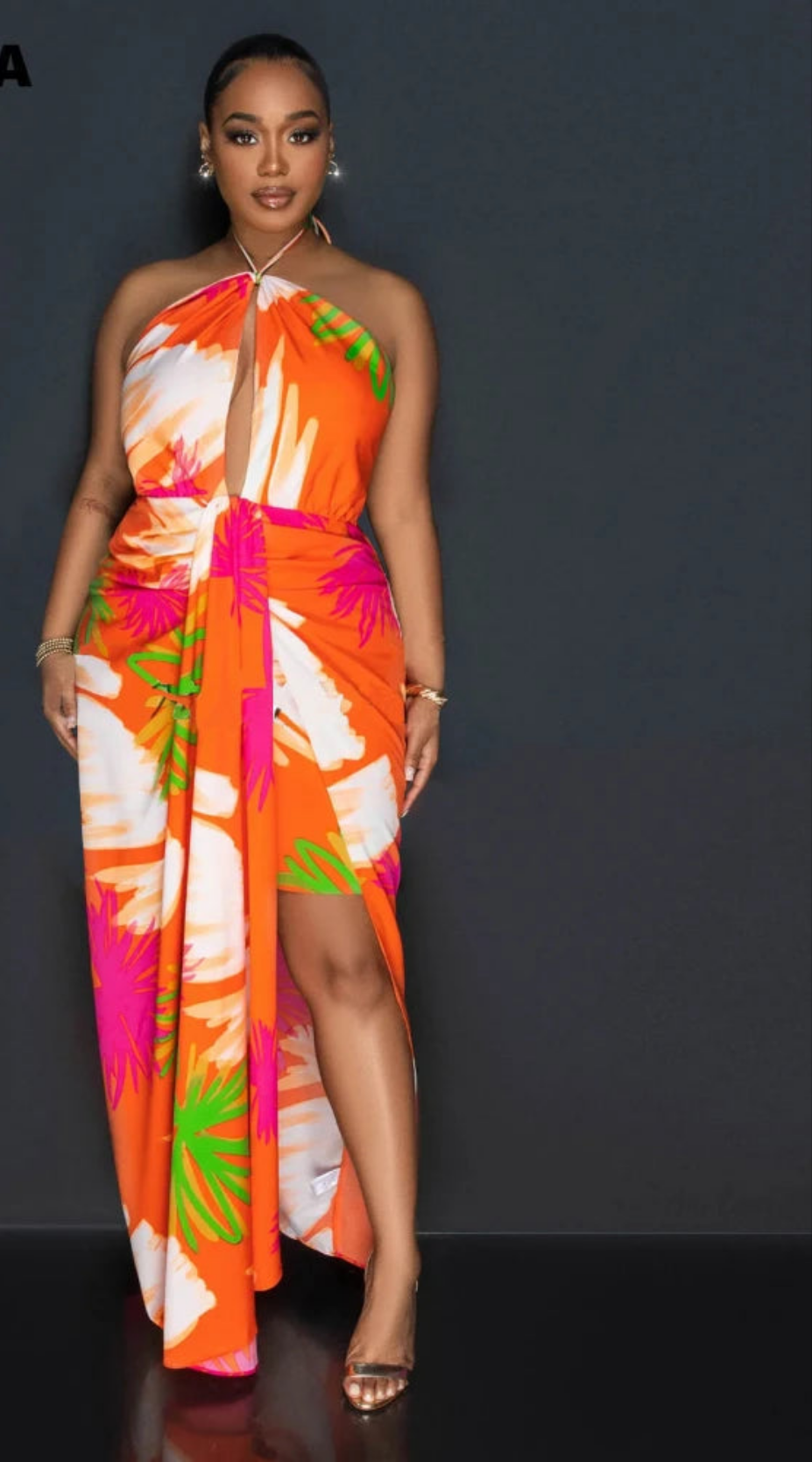 Pastel Vintage Hawaiian Flower Print High Slit Sleeveless Maxi Dress