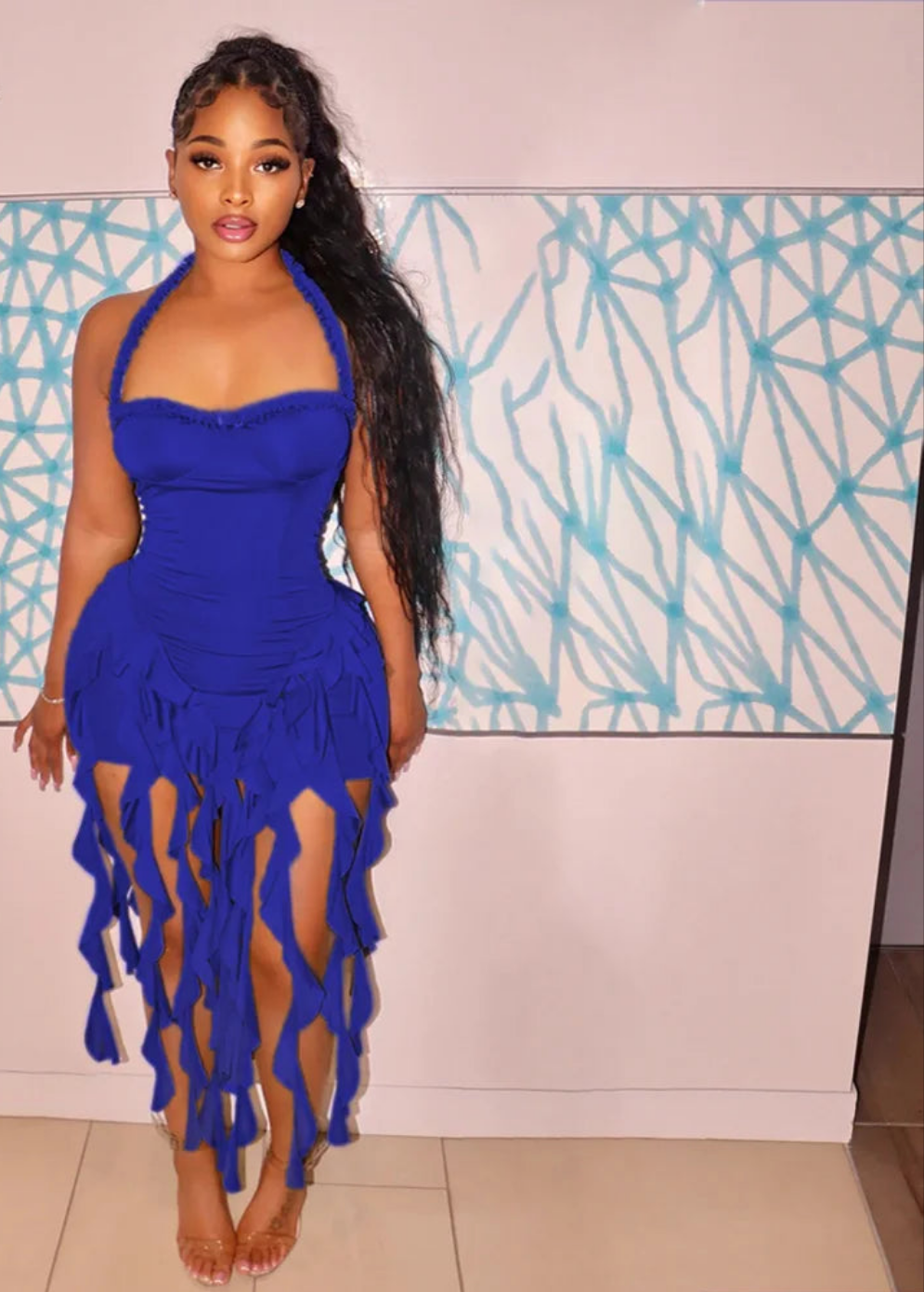 Sleeveless Strapless Halter Strap Streetwear Fringe Hanging Tassel Design  Dress