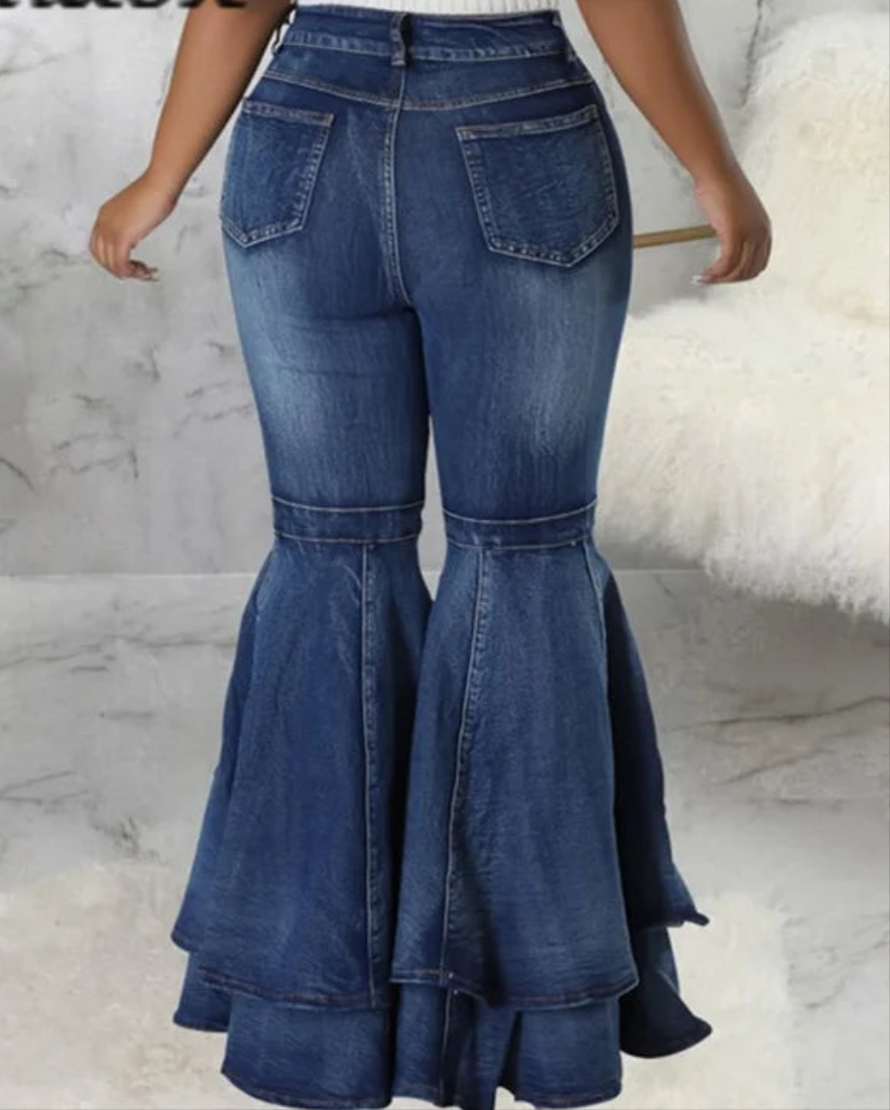 Denim Spliced Layered Flared Women's Stretch Bootcut Wide Leg Bellbottom Jeans