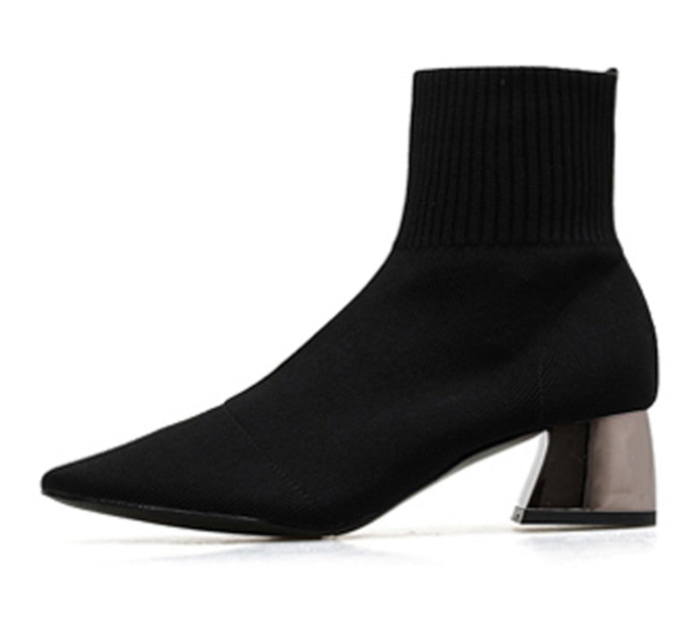 Knitted Solid Color Women's Stretch Low Heel Pointed Toe Ankle Boots