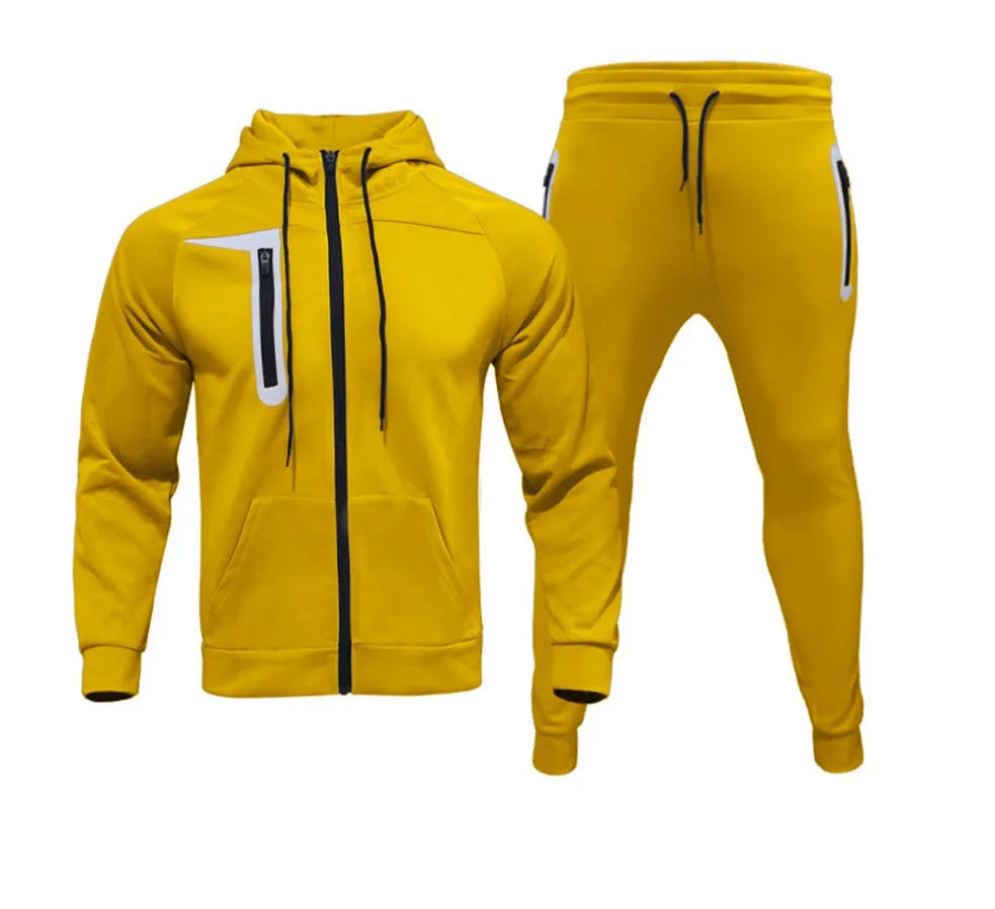 Men's Drawstring Zipper Cut-Out Hoodie Sweat Jacket + Elastic Waist Sweatpants Tracksuit