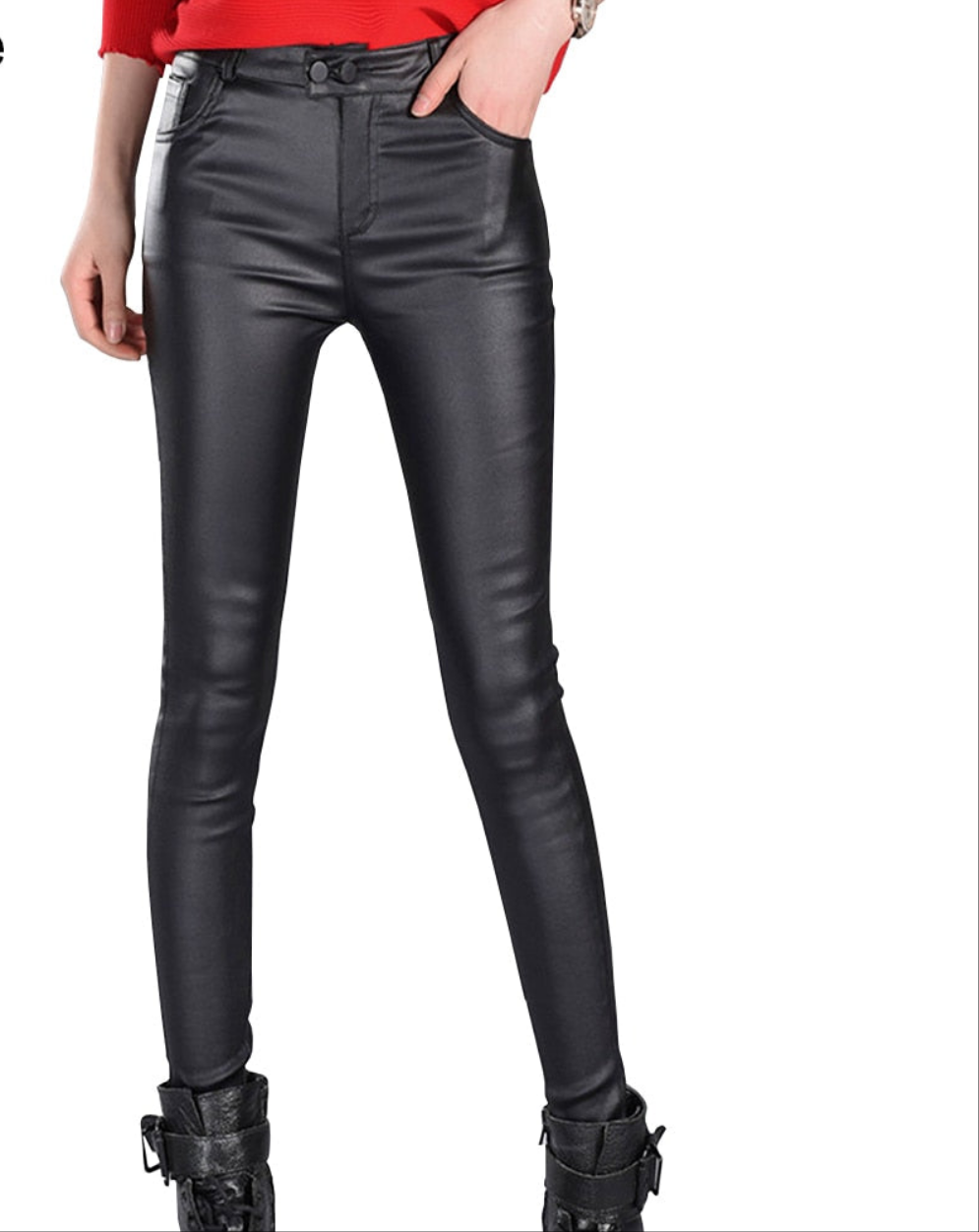 Black Faux Leather Skinny High Waist Women's Pants