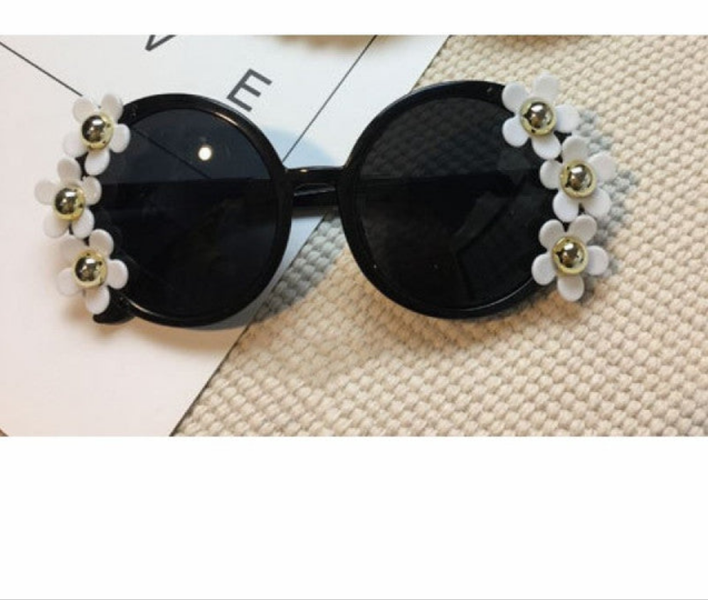 Embellished Round Crystal Diamond Pearl Handmade UV400 Mirror Lens Flower Sunglasses