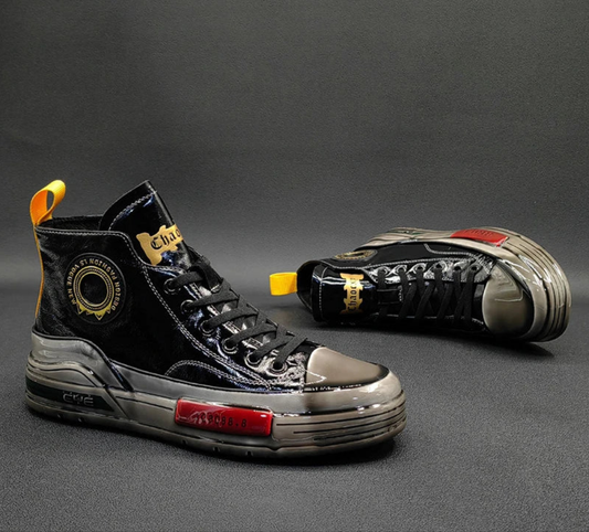 Men's Metallic Genuine Leather Rubber Sole Lace-Up Hightop Skater Sneakers