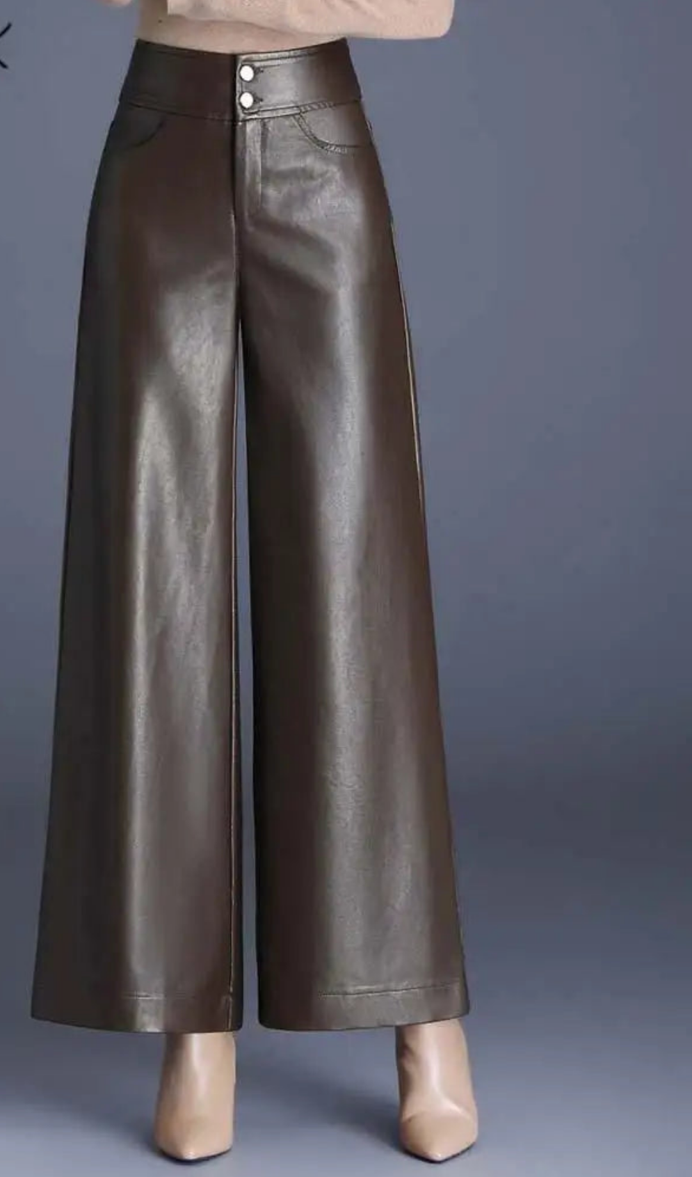 Designer Women's PU Leather Solid Color Wide Leg Pants