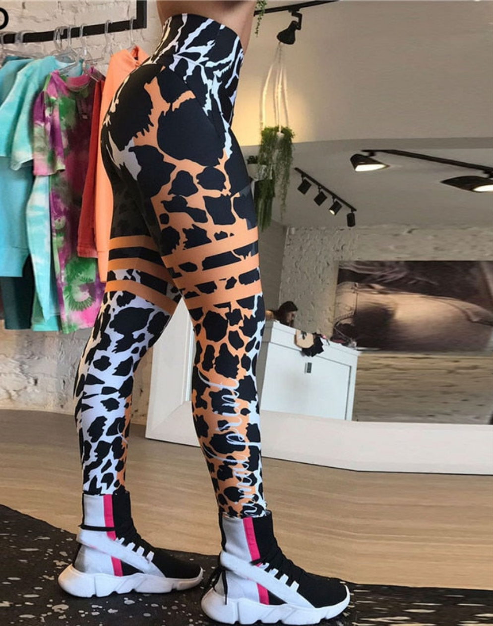 Leopard Striped 3D Push Up Running Spandex Leggings to 3X Plus