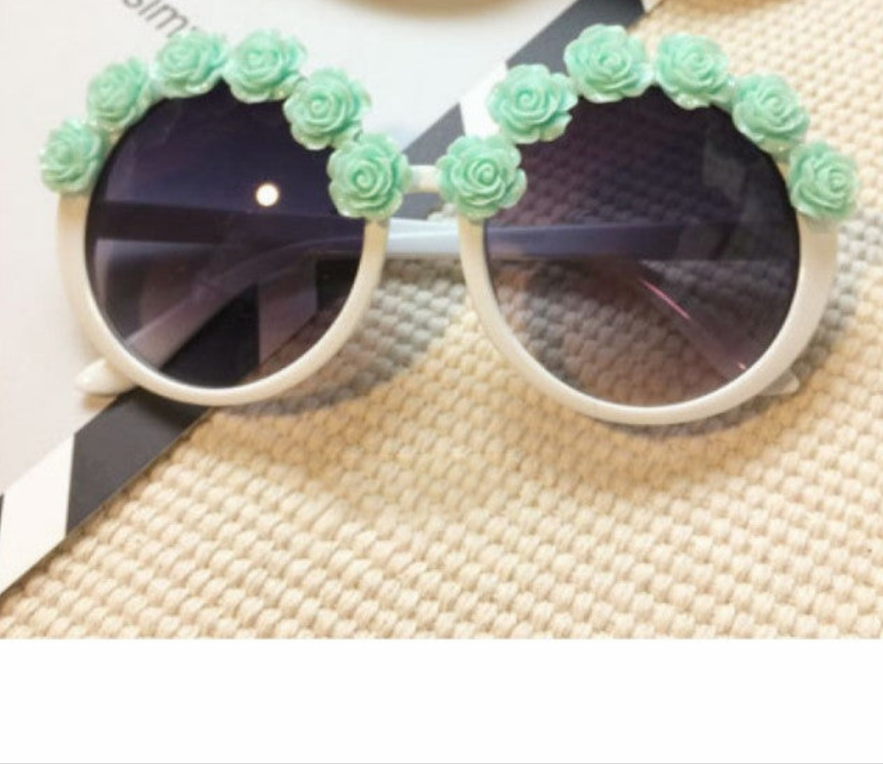 Embellished Round Crystal Diamond Pearl Handmade UV400 Mirror Lens Flower Sunglasses